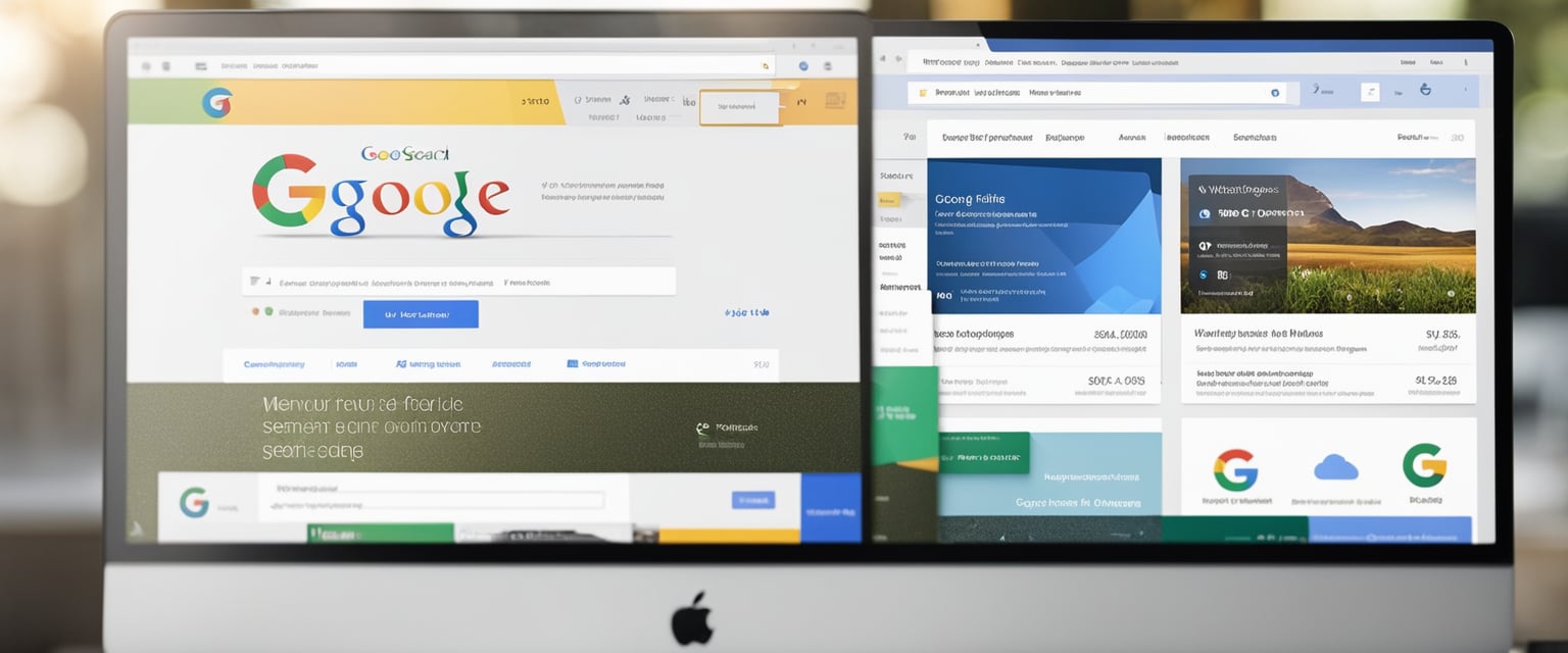 Ein Computerbildschirm, der verschiedene Elemente einer Google-Suchergebnisseite anzeigt, einschließlich Webseitenlinks, Meta-Beschreibungen und Sternebewertungen.