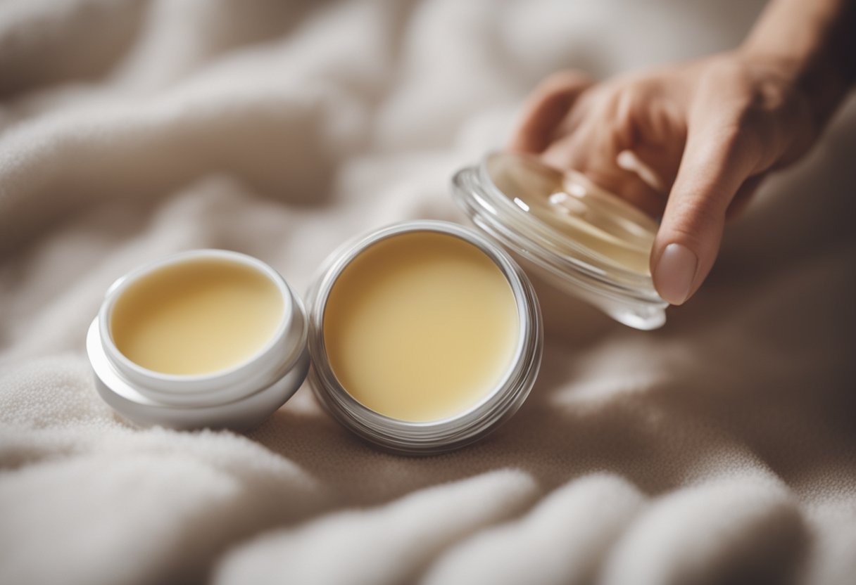 A soothing foot balm being applied to cracked heels in a cozy, well-lit room