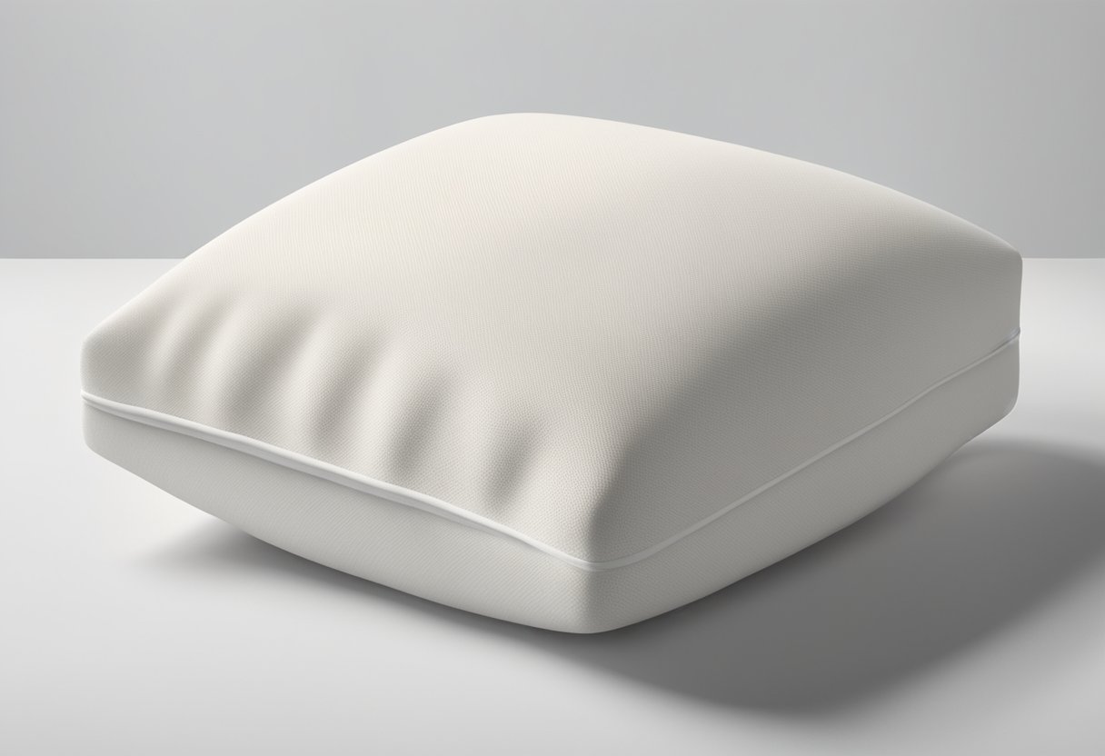 A pillow core, made of memory foam, feathers, or other materials, sits on a clean, white surface. Its shape is square or rectangular, and it is covered in a soft, neutral-colored fabric