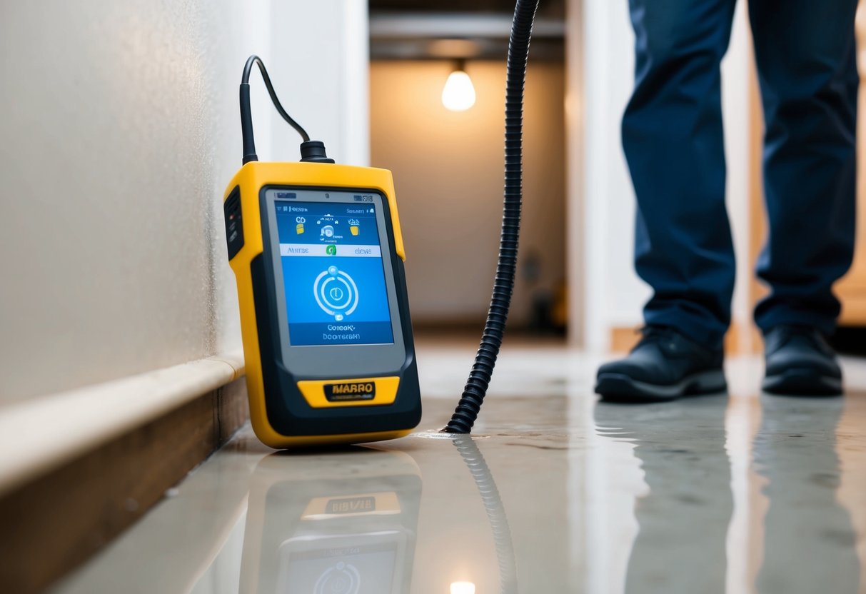 A high-tech device detects and pinpoints a water leak in a residential basement