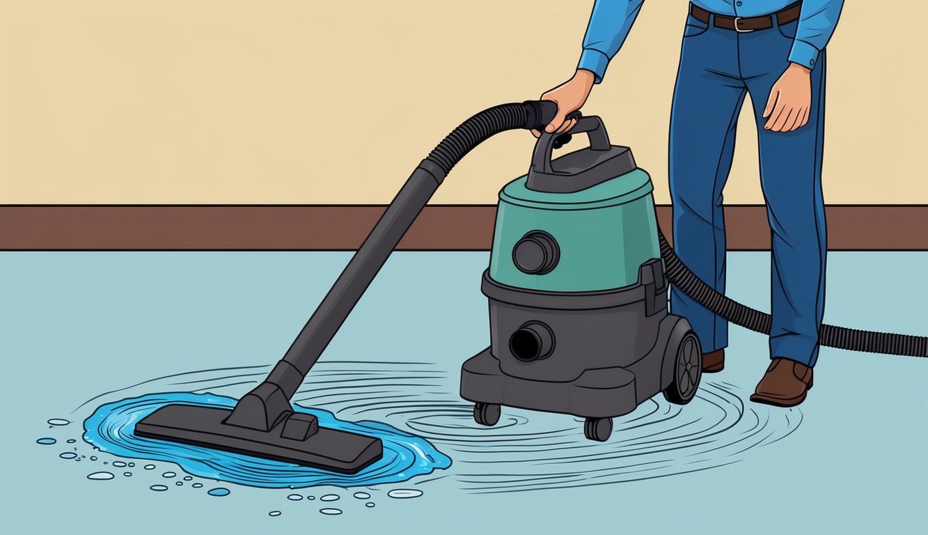 A person using a wet/dry vacuum cleaner