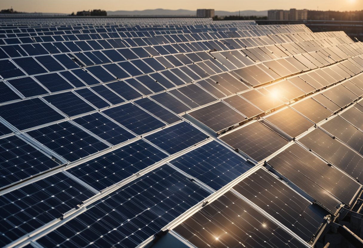 A sunny day with solar panels absorbing sunlight, converting it into electricity for use