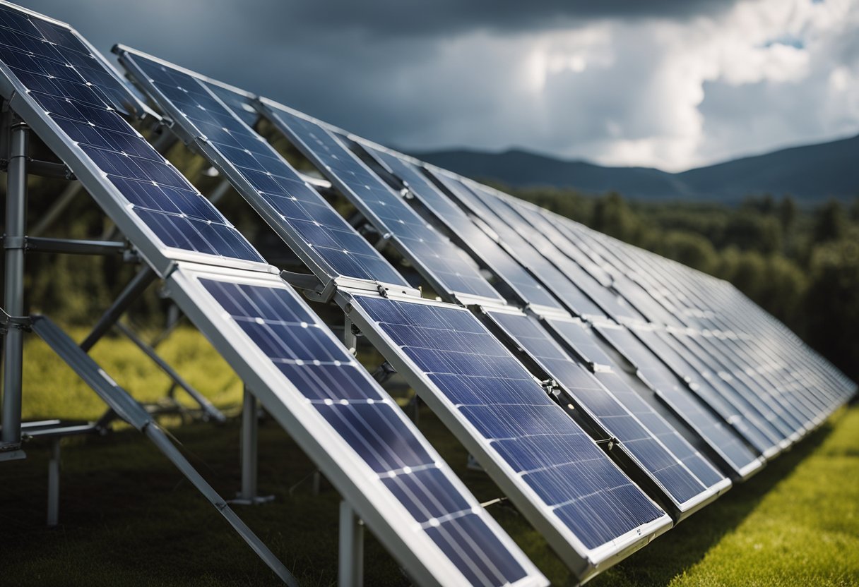 A solar panel system with energy storage, functioning on a cloudy day