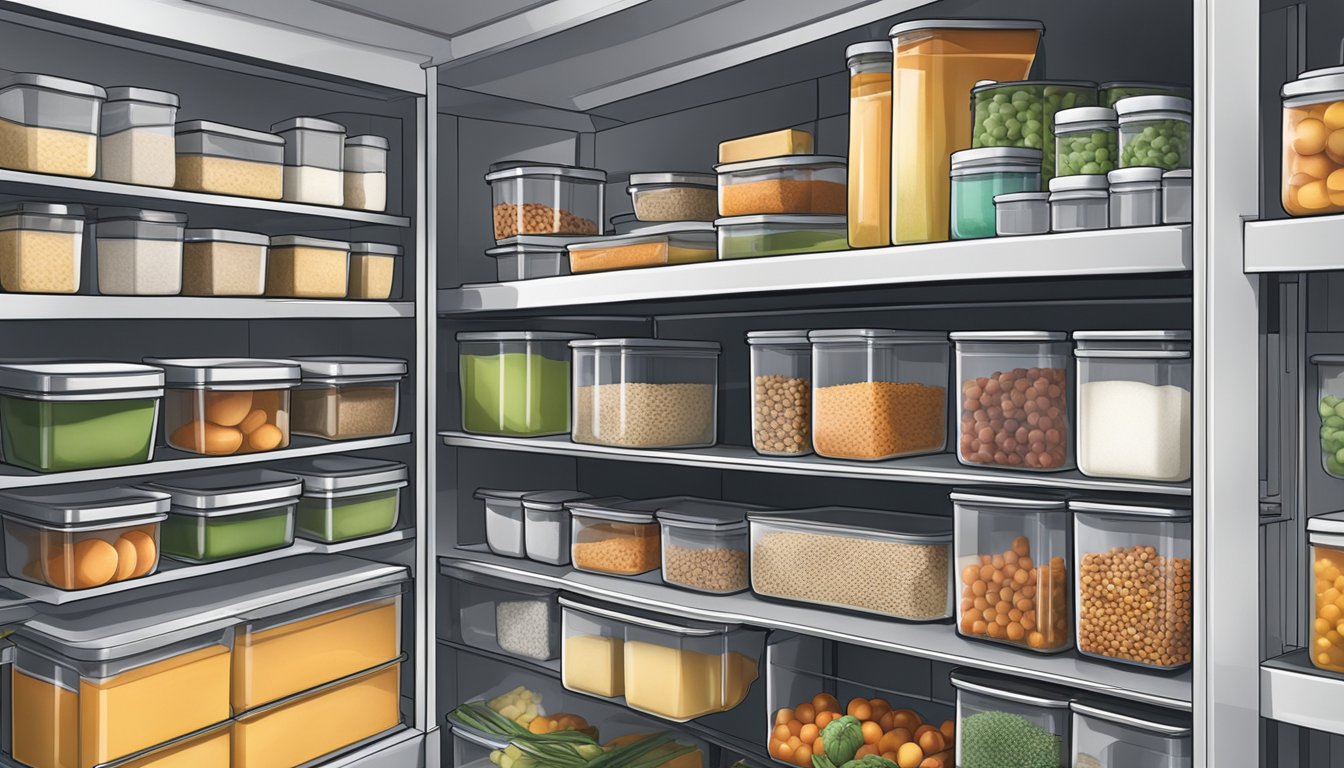 A pantry filled with various food storage containers, showcasing innovative designs and additional accessories