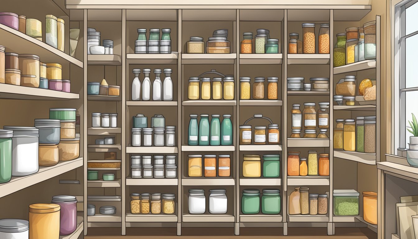 A well-organized pantry with labeled containers and neatly arranged shelves