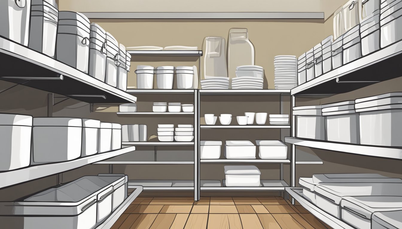 Kitchen linens neatly folded and arranged in labeled bins on shelves. Baskets and drawer dividers help keep towels and cloths organized