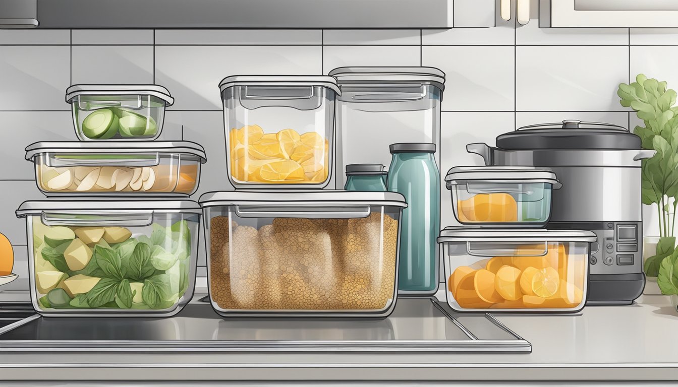 A well-organized kitchen with labeled containers, neatly arranged ingredients, and a clear workspace for meal prep