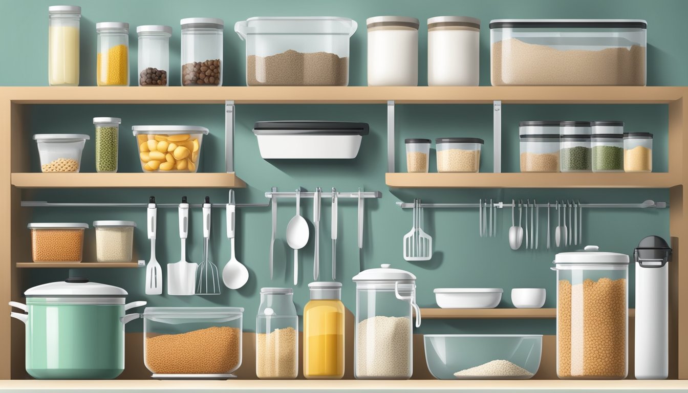 A well-organized kitchen with labeled gluten-free ingredients, separate storage for gluten-containing items, and dedicated cooking utensils