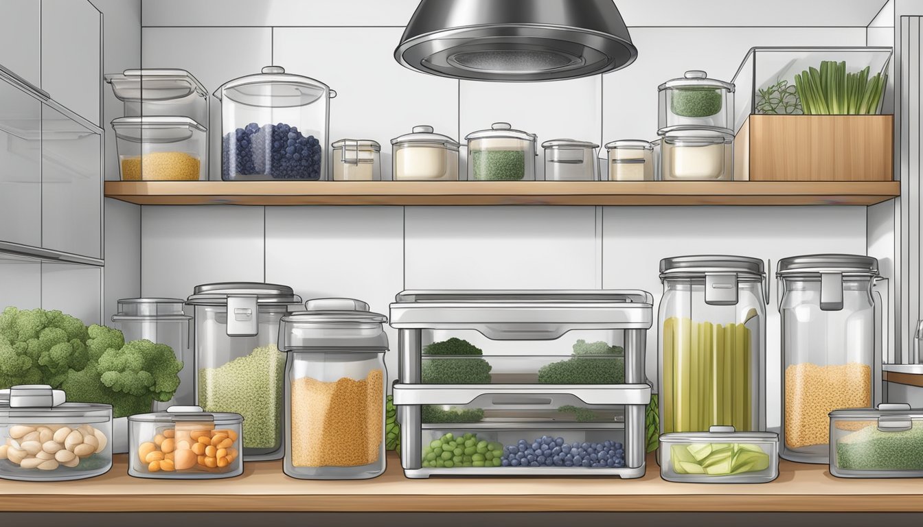 A well-organized kitchen with separate areas for allergen-free food prep, clear labeling, and designated storage for allergy-friendly ingredients