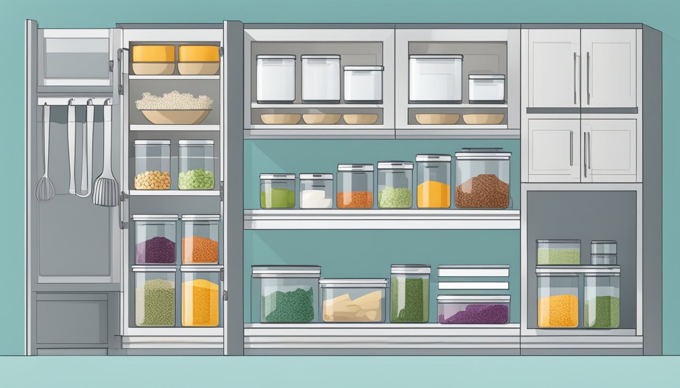 A well-organized kitchen with separate areas for preparing, cooking, and storing allergen-free ingredients. A clear labeling system and designated utensils for each allergen