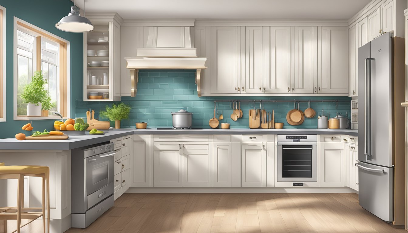 A well-organized kitchen with neatly arranged cooking tools and appliances for a flexitarian diet