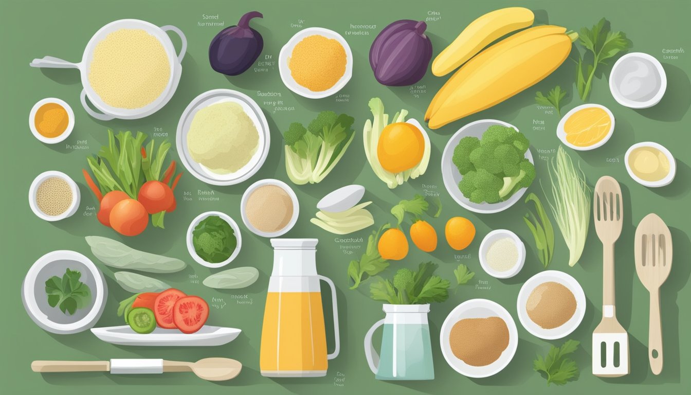 A well-organized kitchen with labeled low sulfur foods, separate cooking utensils, and a variety of fresh produce