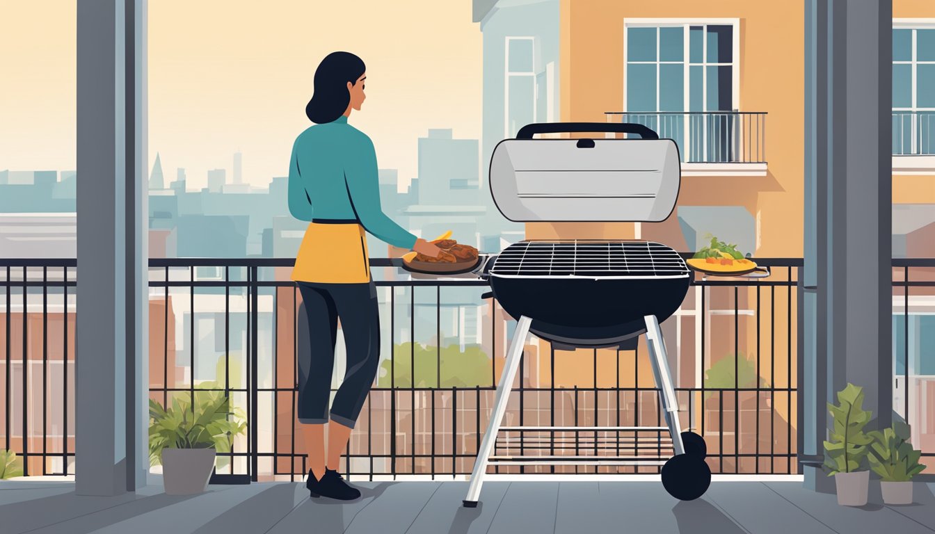 A person standing on a balcony, selecting a sleek, modern grill for their barbecue