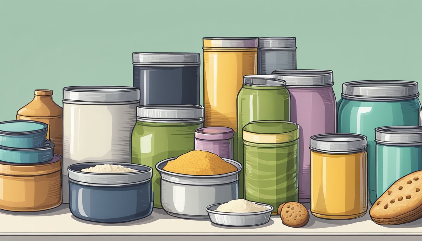 A kitchen counter with assorted baking ingredients and cans lined up, ready to be used for making a "can do can cake."