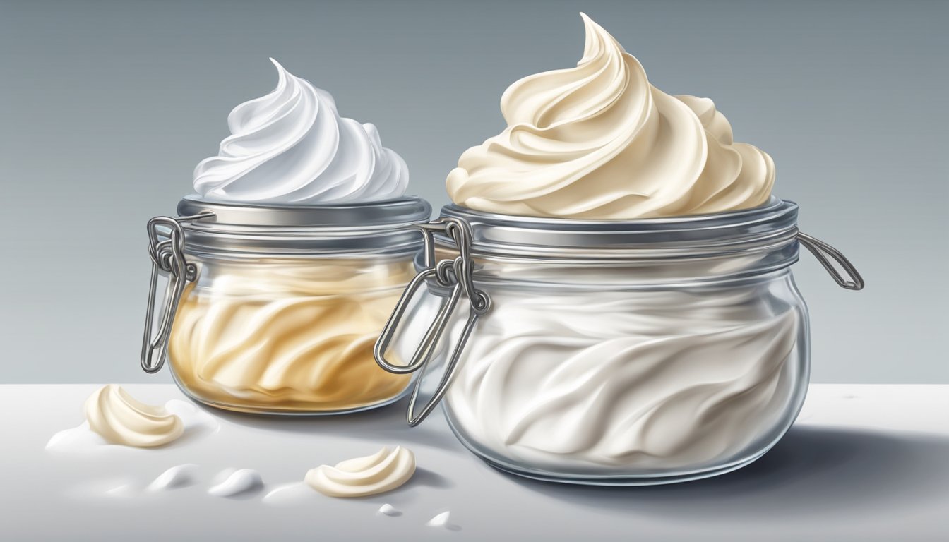 A glass jar of whipped cream being vigorously shaken to achieve the perfect texture