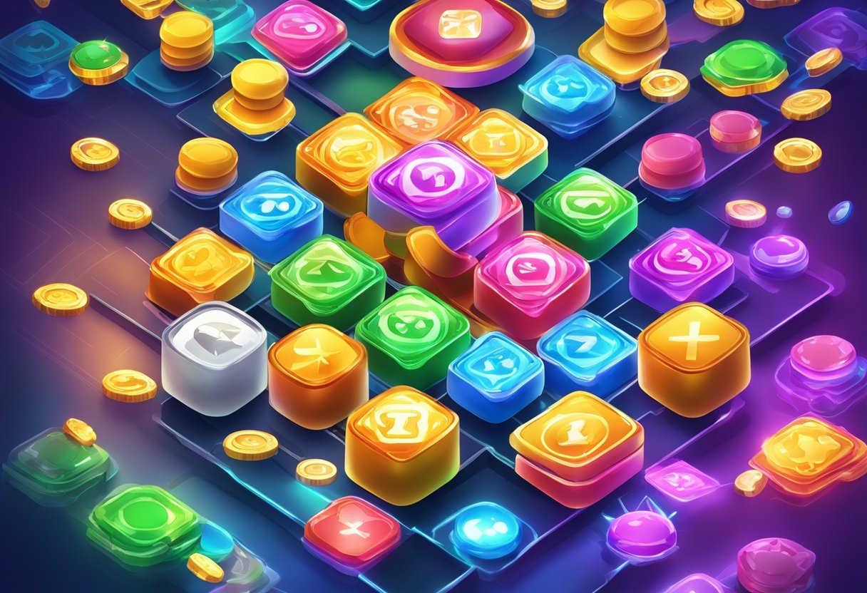 Colorful iGaming Megaways games cascade across a digital landscape, with dynamic symbols and cascading reels creating an immersive and exciting online gaming experience