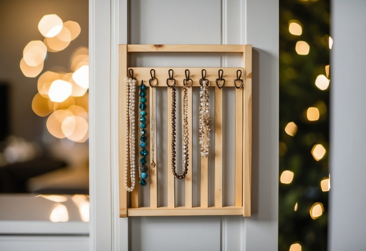 Ein DIY-Schmuckorganisator aus Holz und Metallhaken