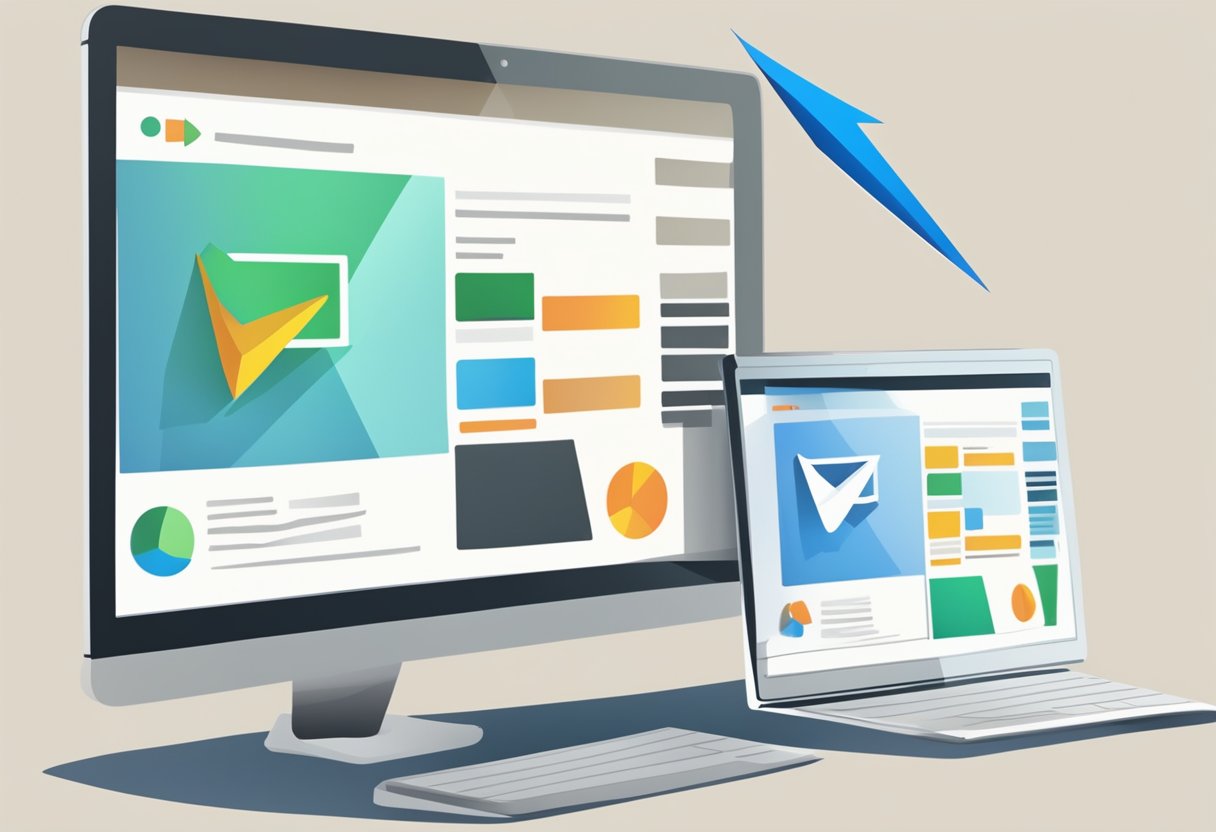 Upgrade Your Website 2 A computer screen showing an outdated website on one side and a modern, sleek website on the other, with an arrow pointing from the old to the new