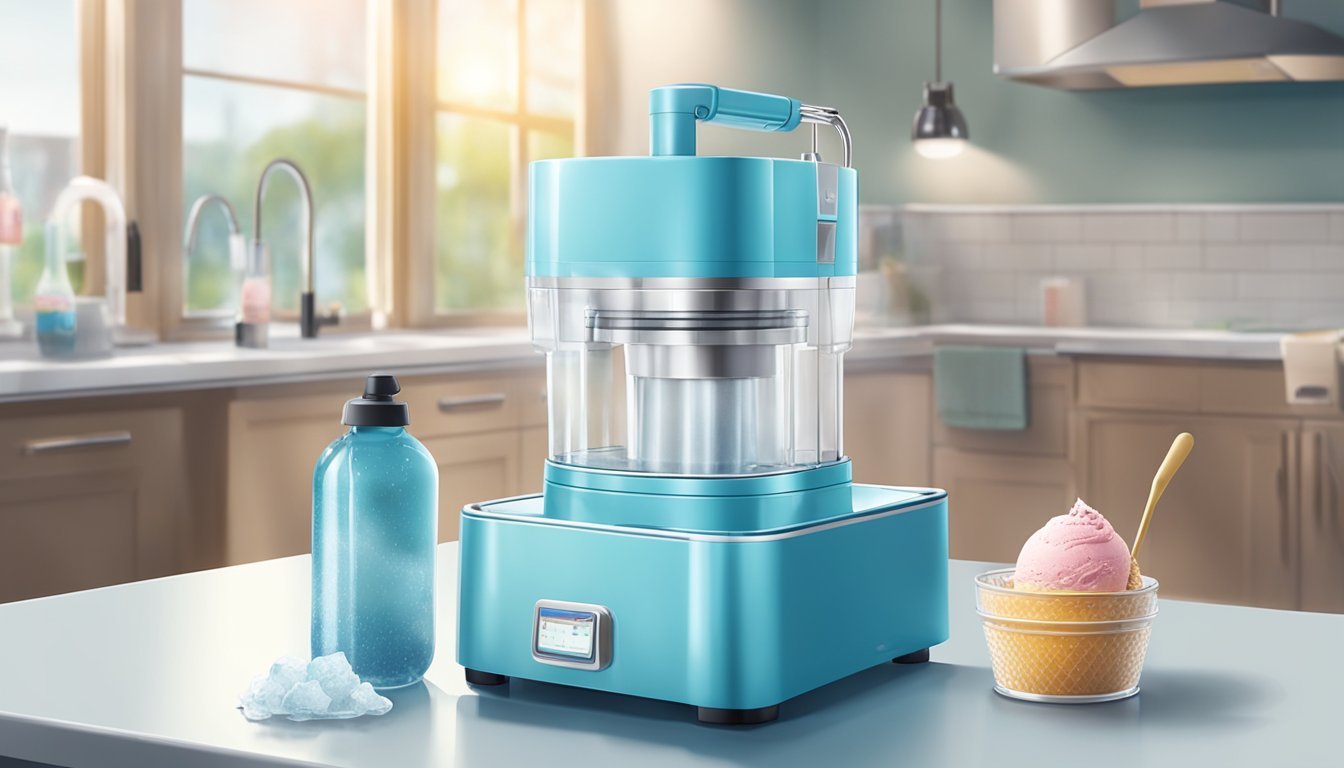 A water bottle ice cream maker being cleaned and checked for defects under a bright light