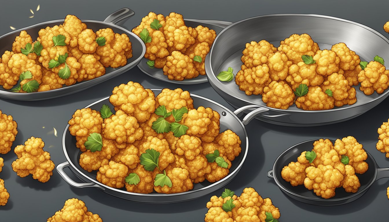 A sizzling pan of golden fried cauliflower florets