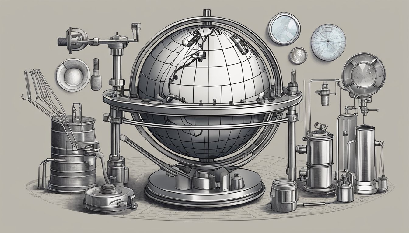 A globe surrounded by various types of frying equipment and technology