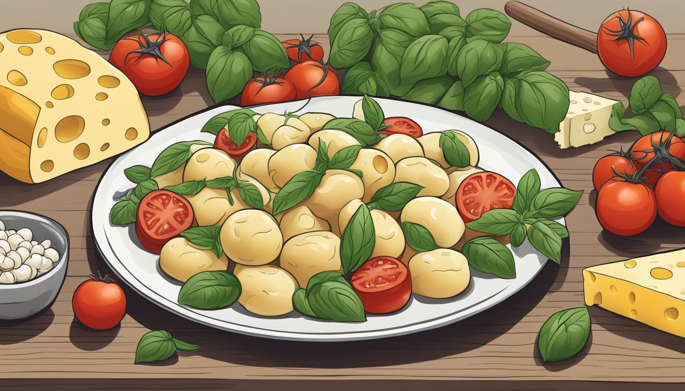 A plate of gnocchi surrounded by various ingredients like tomatoes, basil, and cheese, ready to be paired and eaten