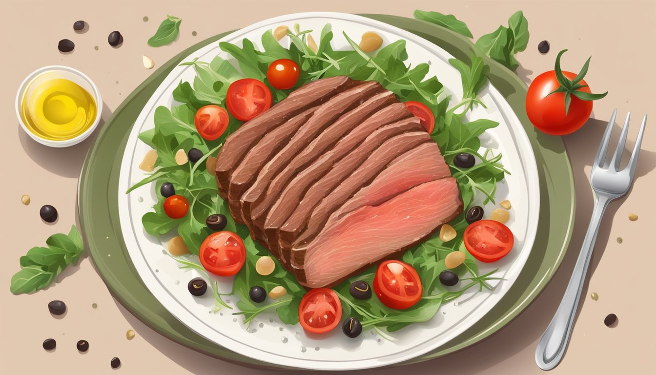 A plate of thinly sliced beef, drizzled with olive oil and sprinkled with capers and parmesan, surrounded by fresh arugula and cherry tomatoes