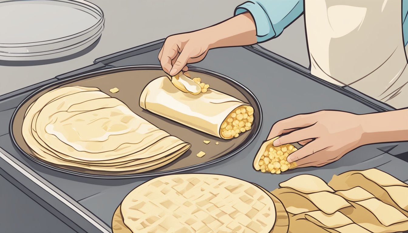 A person spreads butter and sugar on a piece of lefse and then rolls it up before taking a bite