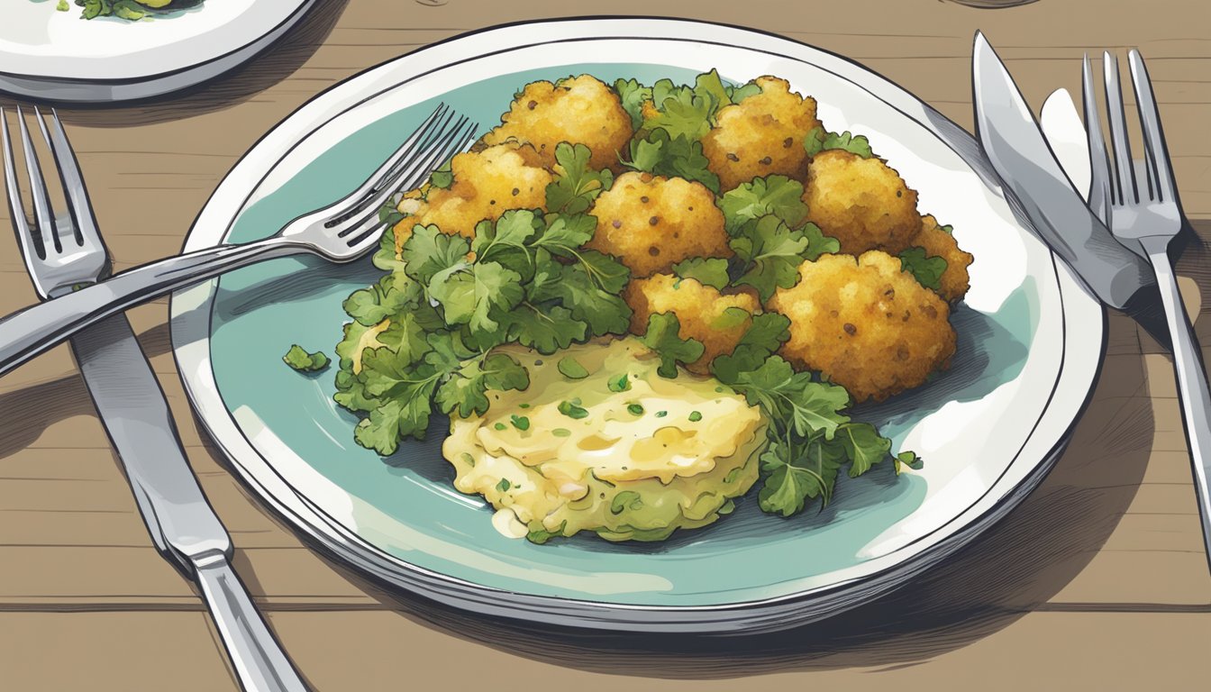 A plate of bubble and squeak being eaten with a fork