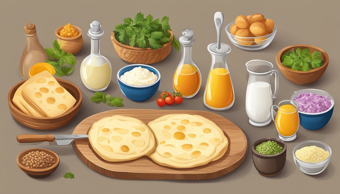 A table set with various ingredients and tools for customizing khachapuri