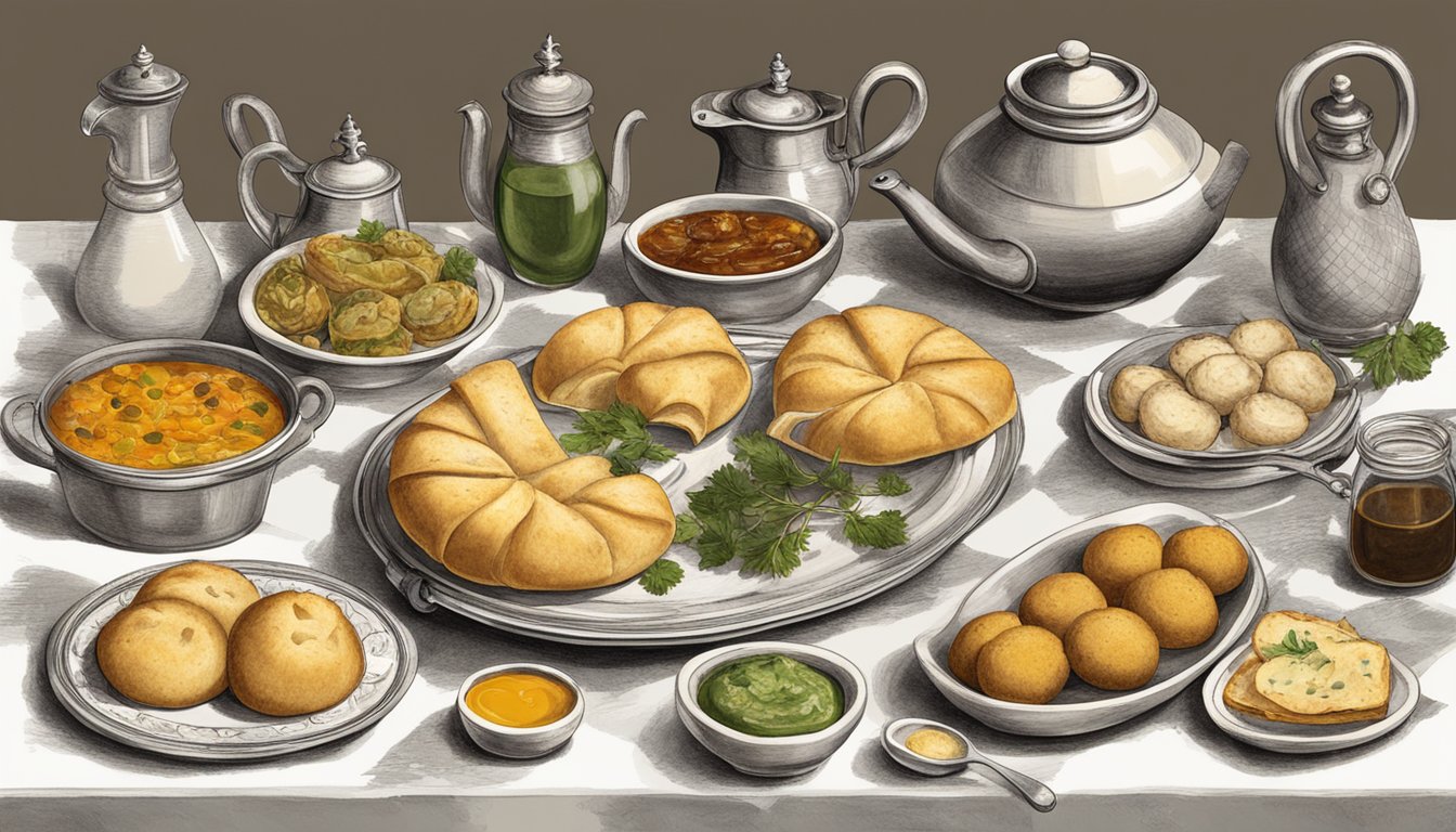 A table set with various knishes, accompanied by a variety of condiments and utensils, showcasing the historical context of the dish and the different ways it can be enjoyed