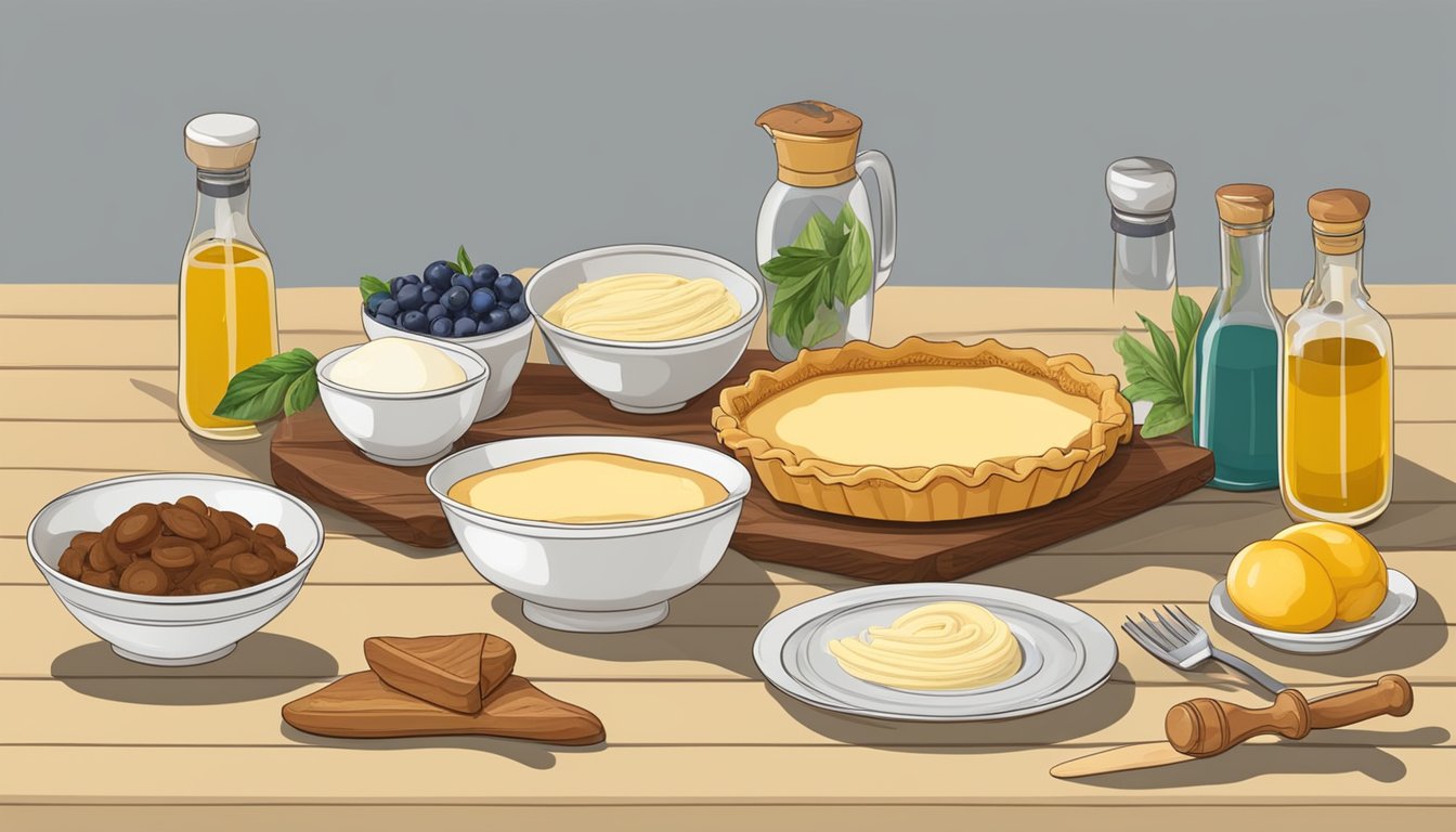 A table set with ingredients and tools for assembling pastiera napoletana