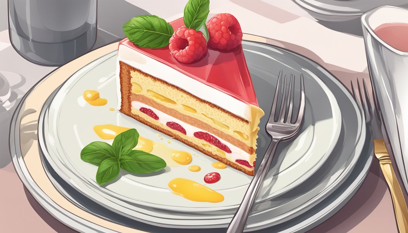 A slice of cassata on a plate with a fork cutting into it