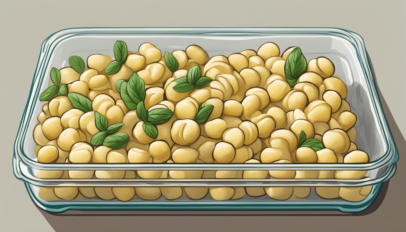 A plate of gnocchi alla sorrentina being neatly stored in a container after being finished