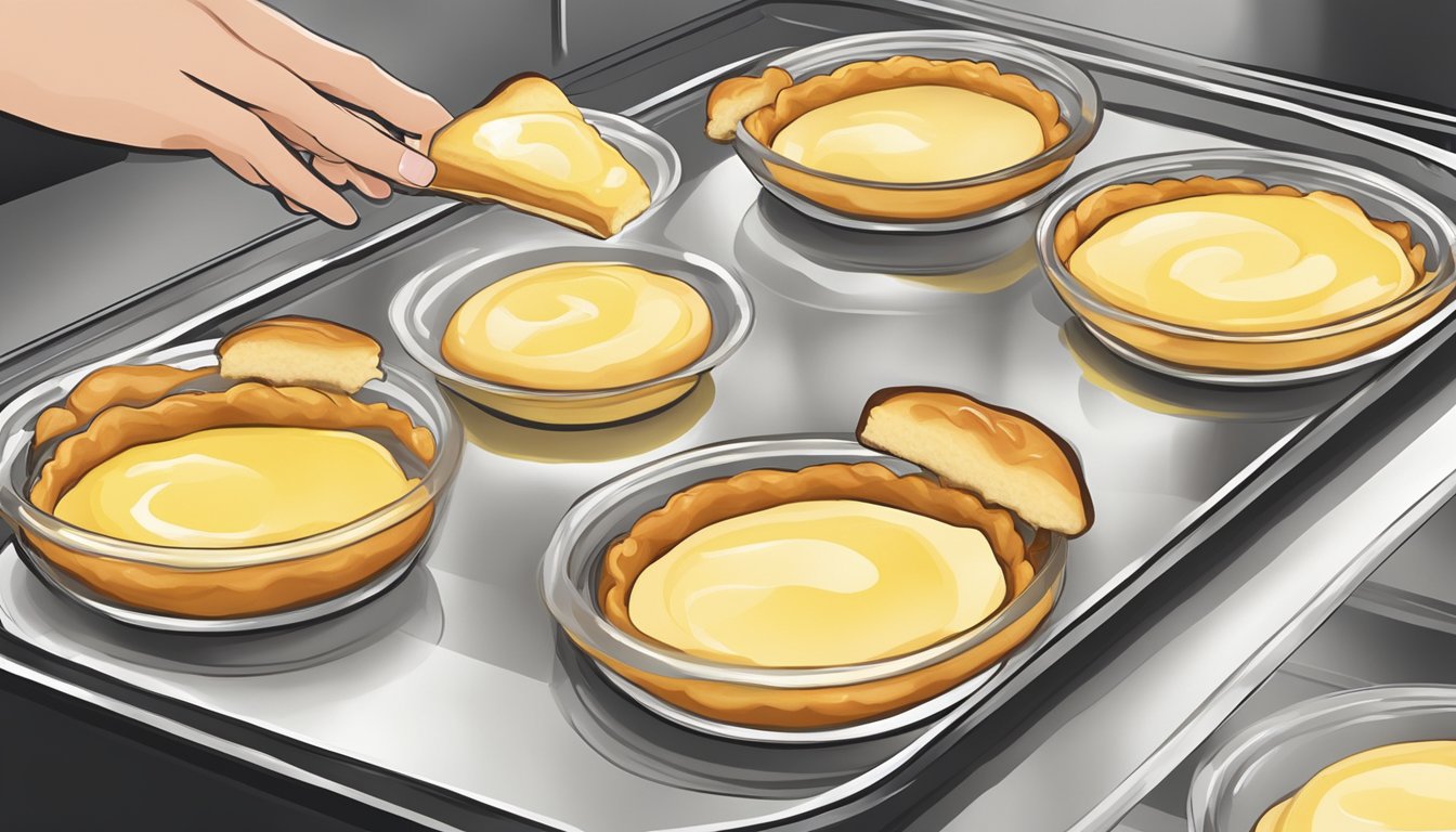 A tray of pasticciotti being filled with pastry cream, then baked in the oven