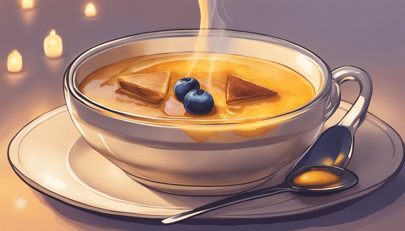 A small, delicate spoon hovers over a perfectly caramelized Crema Catalana, ready to take the first indulgent bite. The creamy custard glistens under the soft glow of candlelight