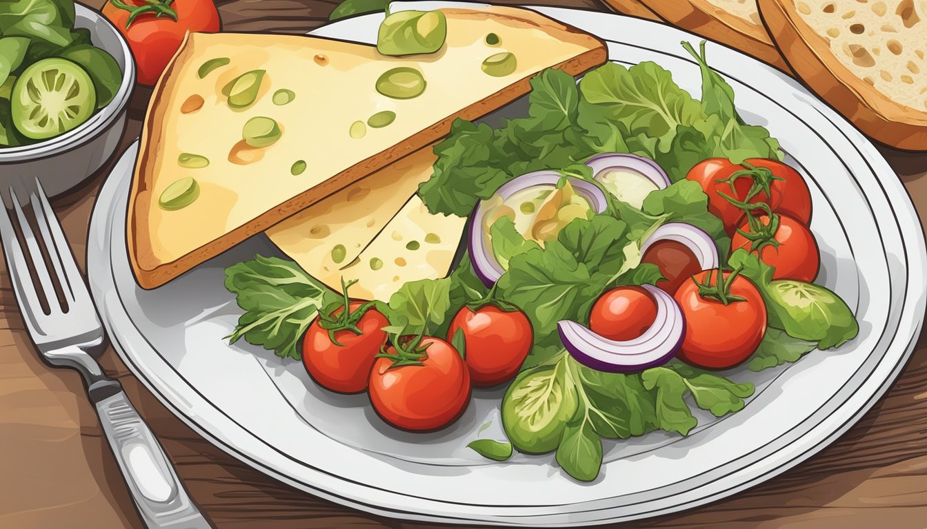 A plate of pisto manchego surrounded by fresh vegetables and a slice of crusty bread