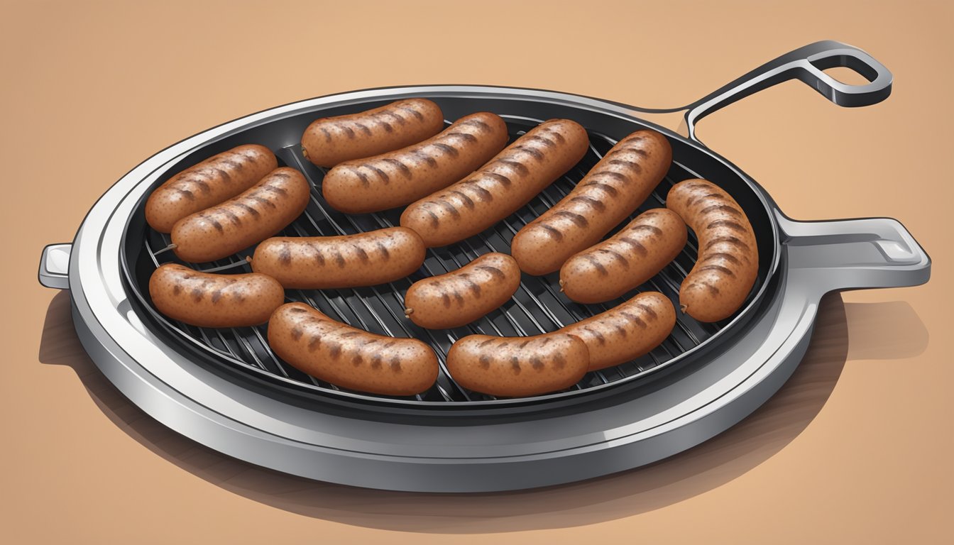 A plate of alheira sausage being sliced and sizzling in a pan