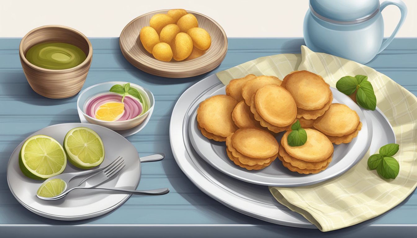 A table set with a plate of queijadas, a fork, and a napkin