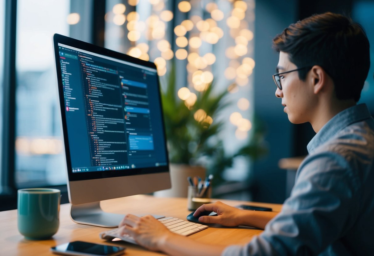 A person accessing APIs and databases on a computer while learning to become a flutter developer
