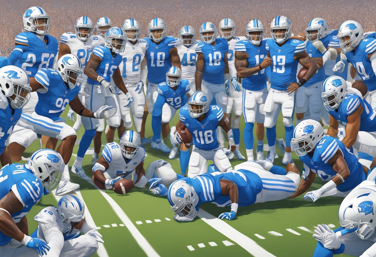 Kenny Golladay's football jersey lies abandoned on the field, surrounded by a group of concerned teammates and coaches