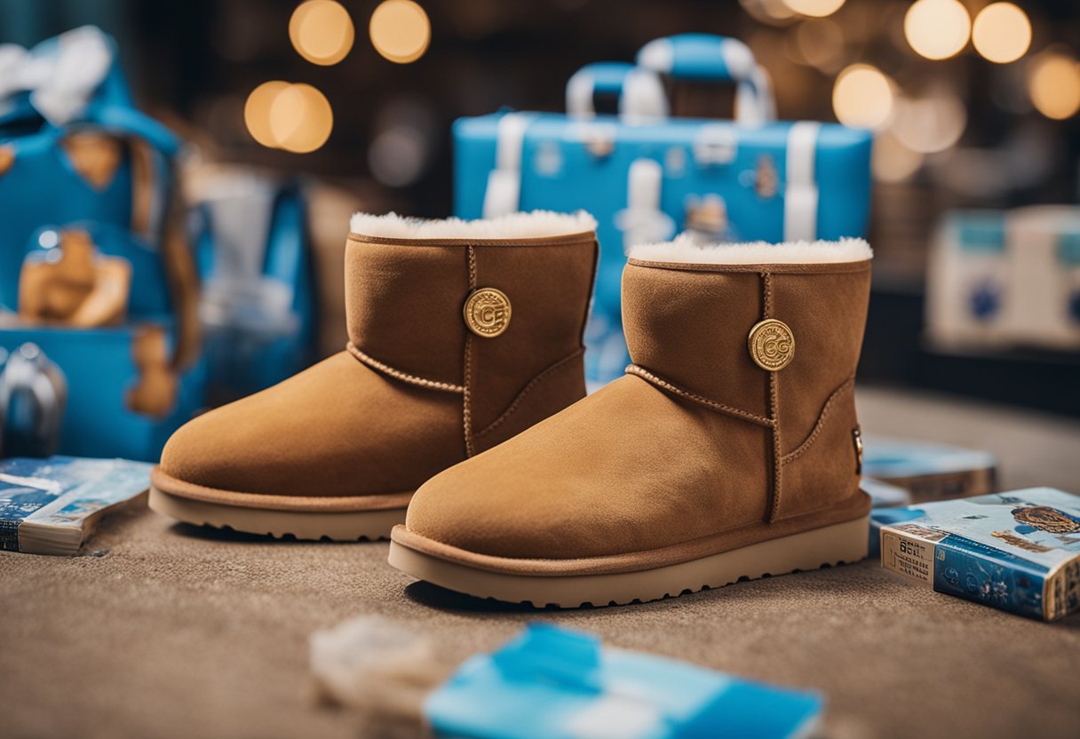 A pair of Ugg boots surrounded by iconic Sydney souvenirs