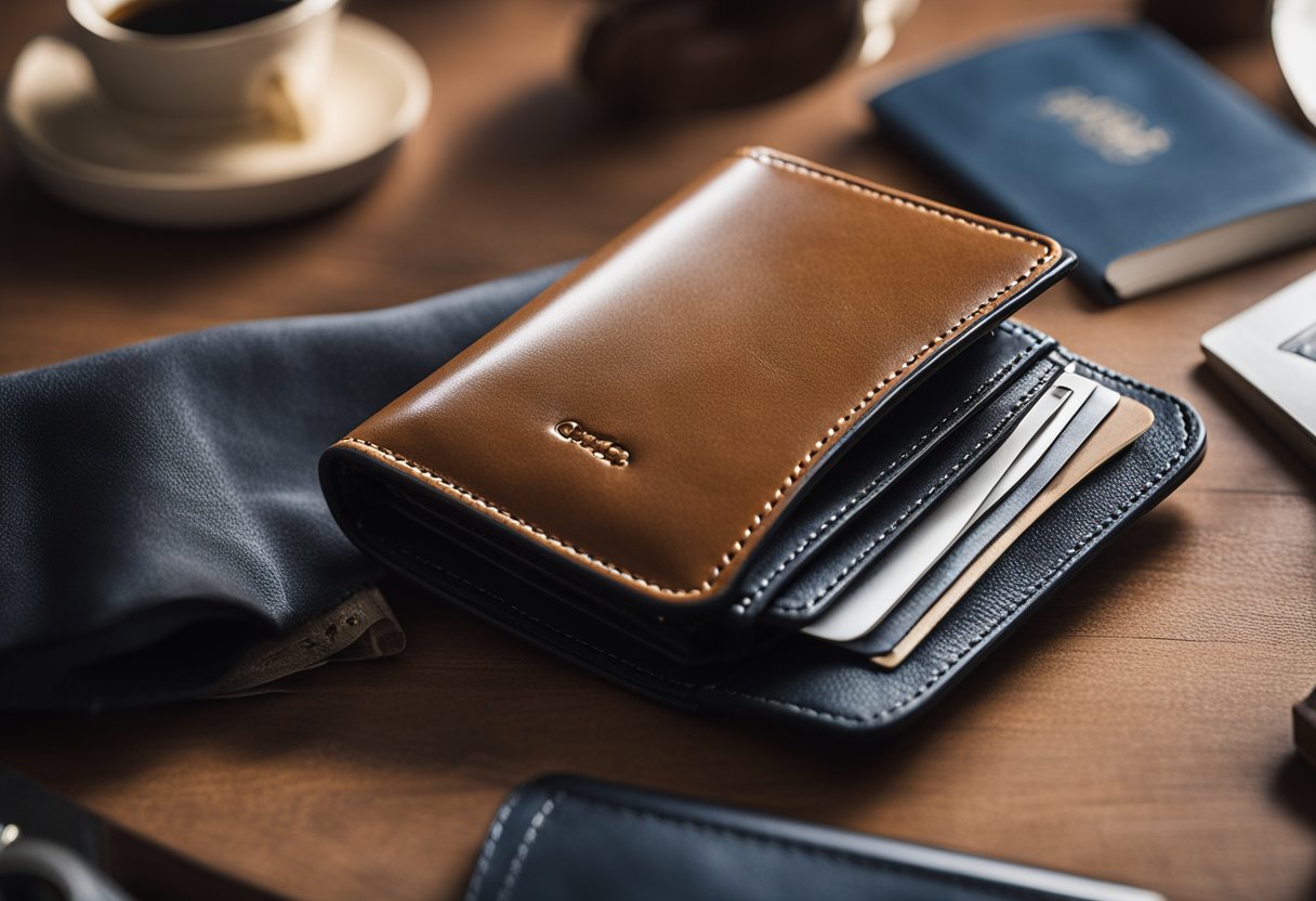 A kangaroo leather wallet displayed with Sydney souvenirs