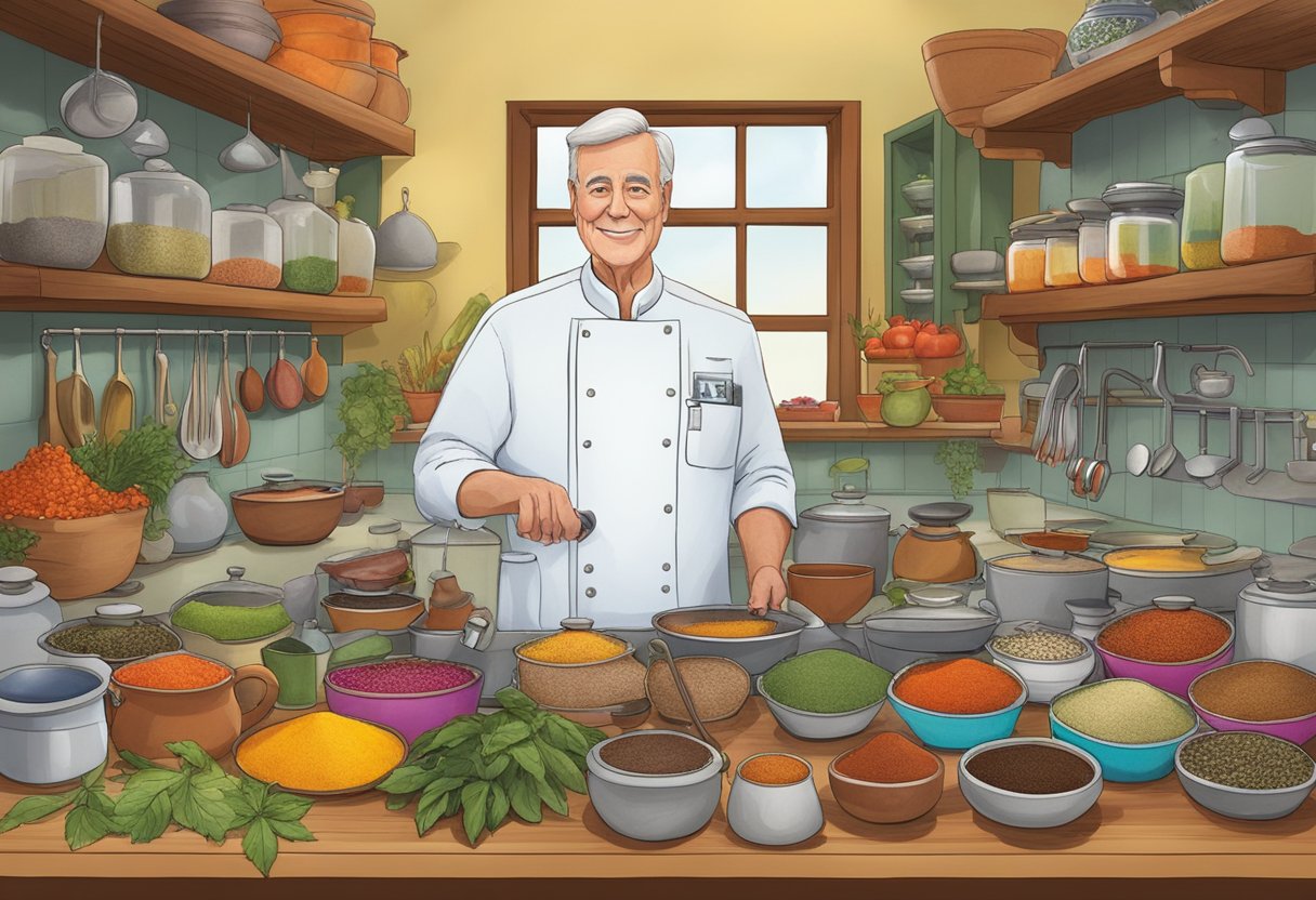 Dr. McDougall's kitchen filled with exotic spices, bubbling pots, and colorful ingredients as he embarked on a culinary adventure