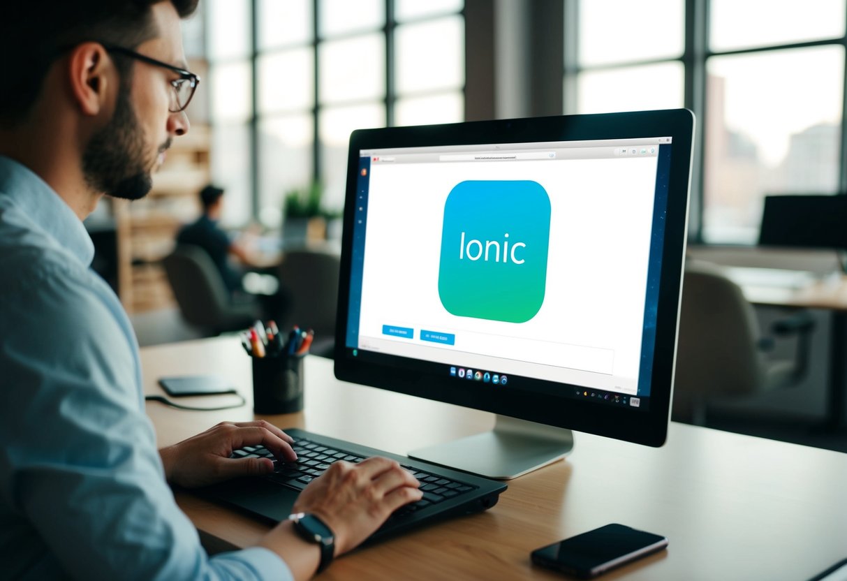 A person using a computer to develop and publish an Ionic app