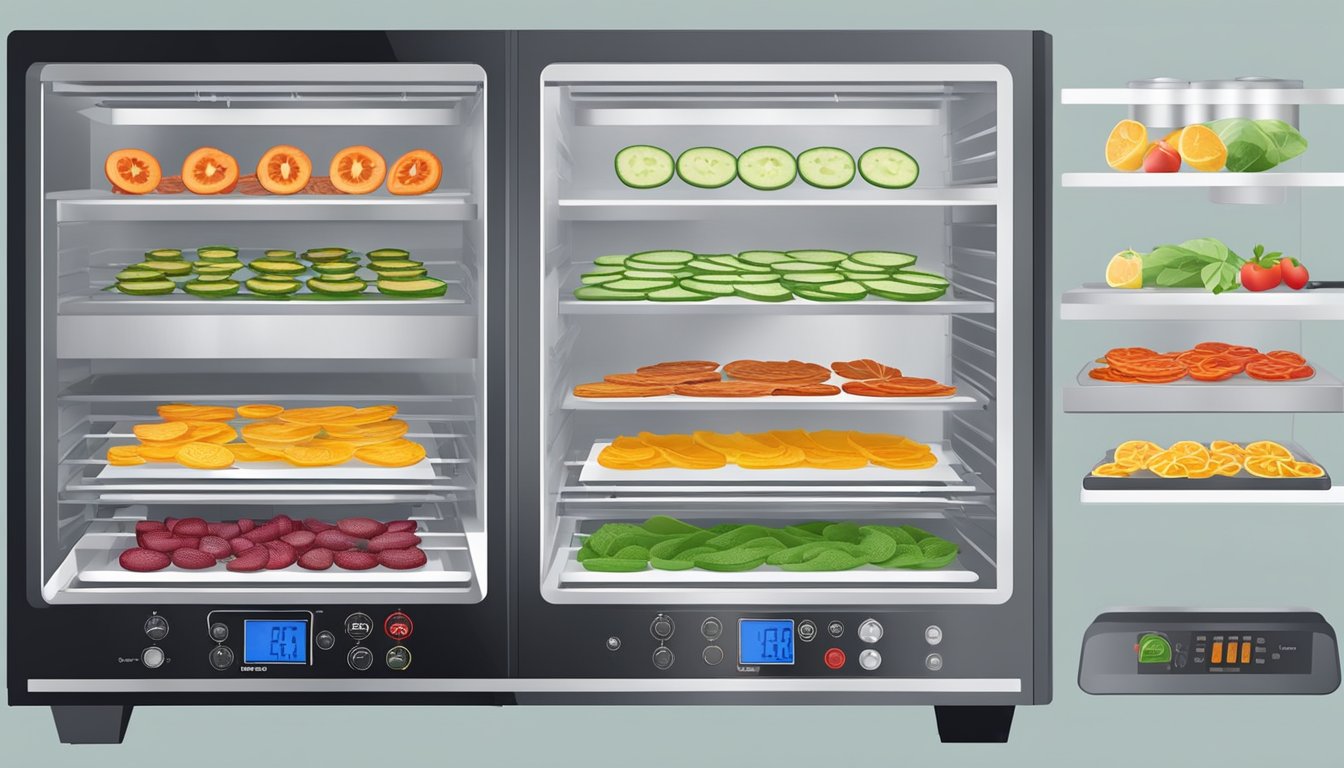 A dehydrator set at a specific temperature with various control settings