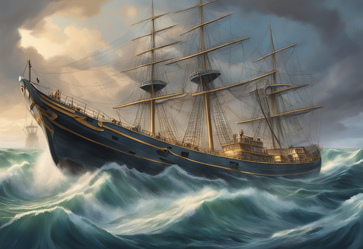 Captain Lee's ship was caught in a violent storm, causing it to capsize and sink into the raging sea