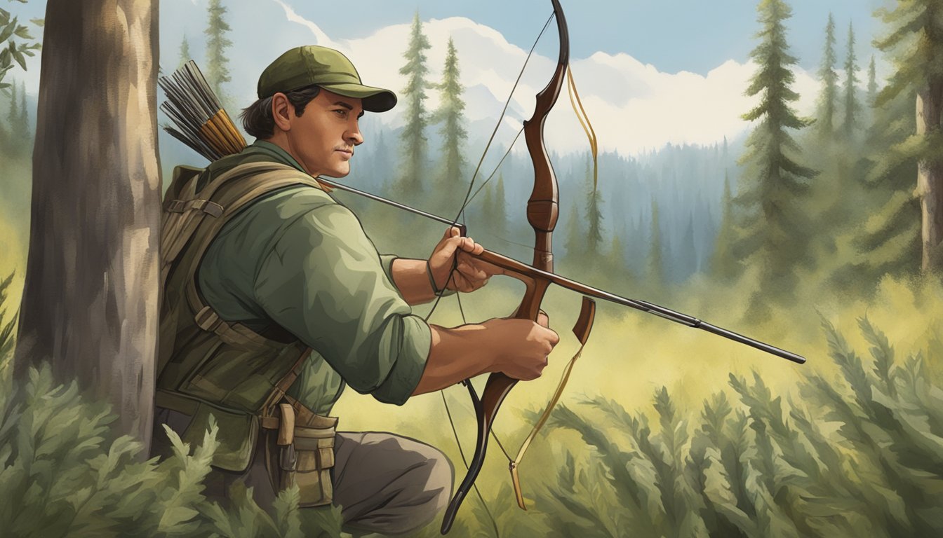 A hunter placing a sprig of sage on their bow before heading into the forest