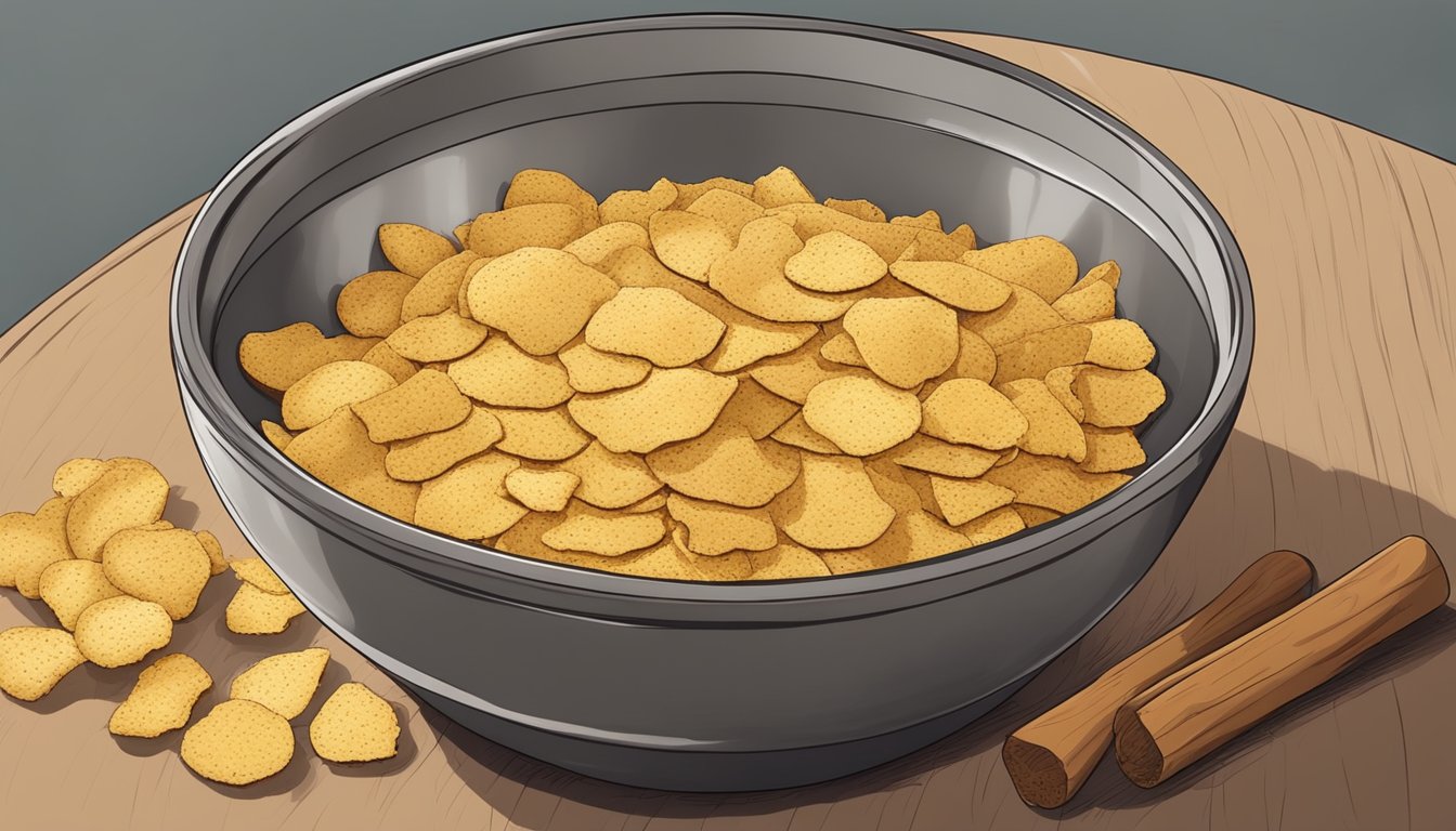 A bowl of crushed Sun Chips mixed with flour and spices, ready for coating meats or vegetables before baking or frying