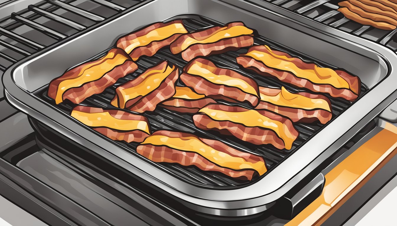 A sizzling pan with strips of Oscar Mayer bacon being cooked to perfection, ready to be used for savory wraps